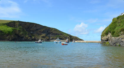 Port Isaac harbour at high tide.