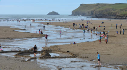 Polzeath at low tide.